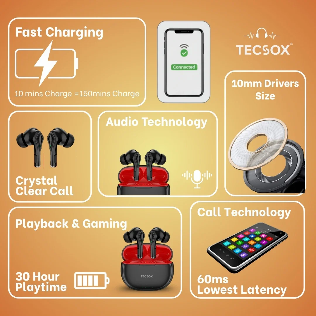 TecSox Neo231 Wireless Earbud With Deep Bass & Comfortable Fit | IPX Water Resistant - Image 19