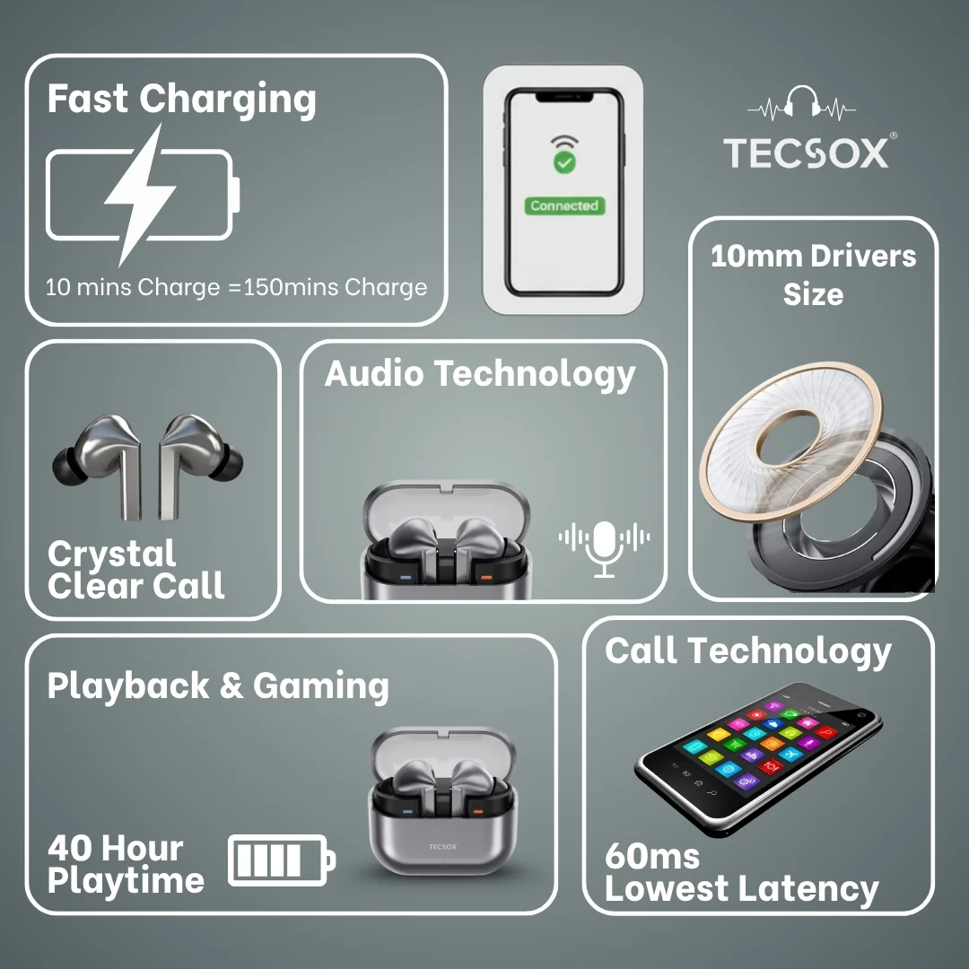 Order TecSox Audora Bluetooth Earbuds | Deep Bass | Under ₹1000 - Image 21