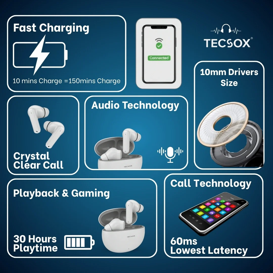 Order TecSox Pulse 611 Bluetooth Earbuds | Deep Bass | 30 Hour Play time - Image 10