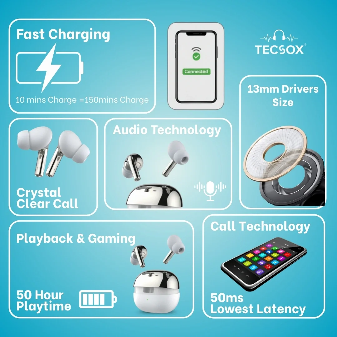 TecSox Omega 471 Wireless Earbud With Comfortable Fit | IPX Water Resistant - Image 24