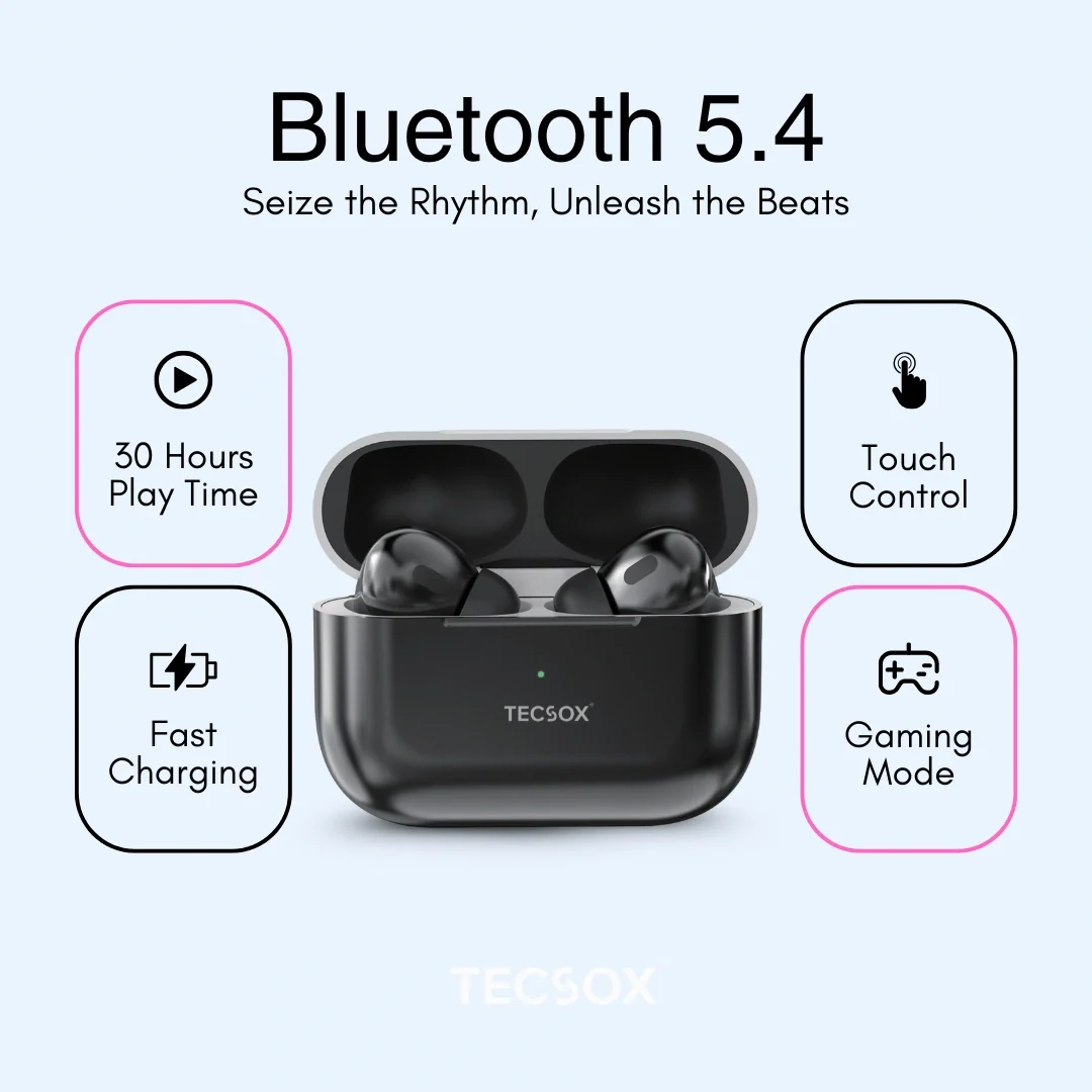 TecSox Tecpods Pro 2 Bluetooth Earbud With Deep Bass & Comfortable Fit | IPX Water Resistant - Image 4